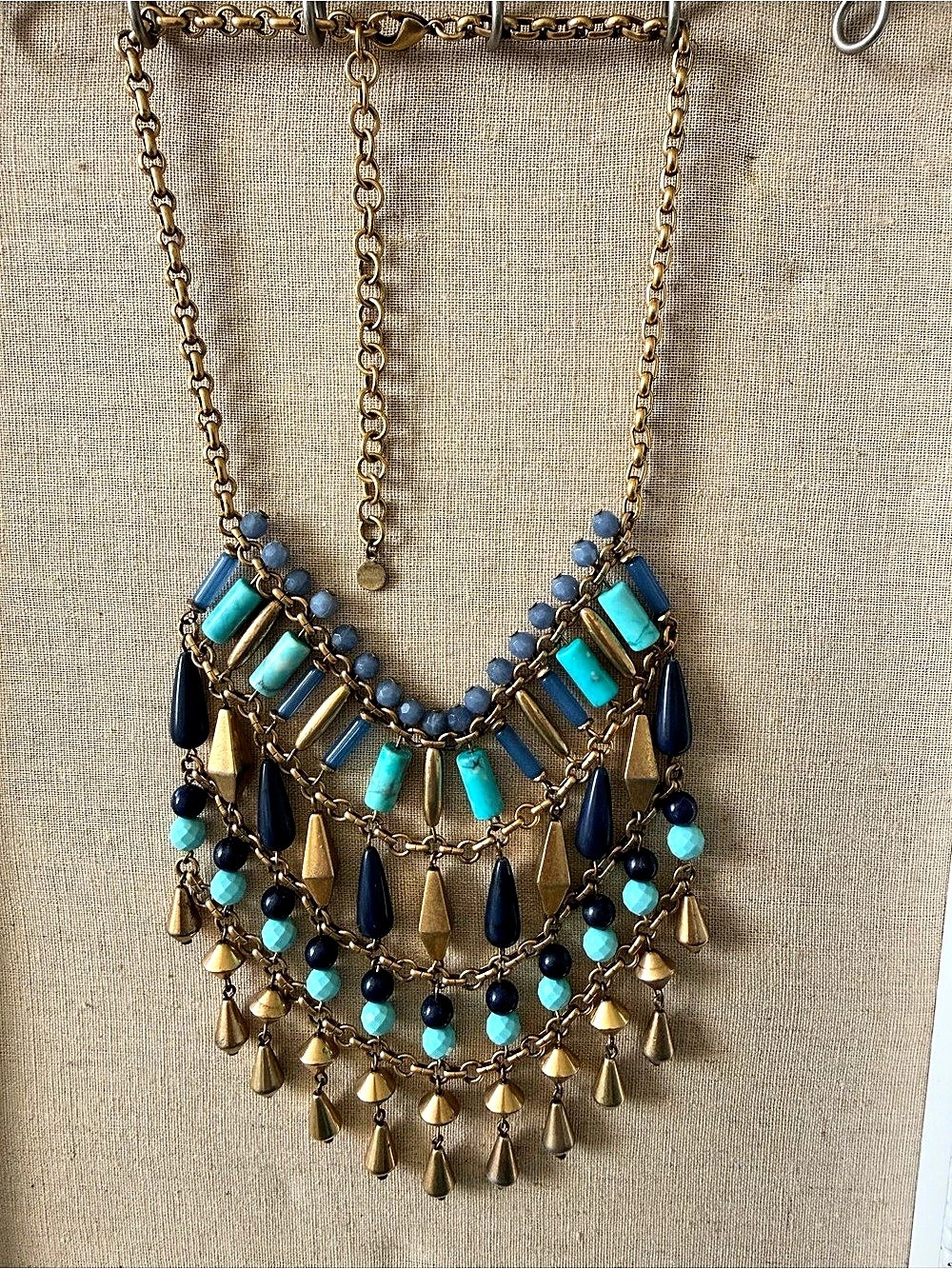 Stella & Dot Turquoise & Gold Statement Bib Necklace Statement Beaded Pendant
